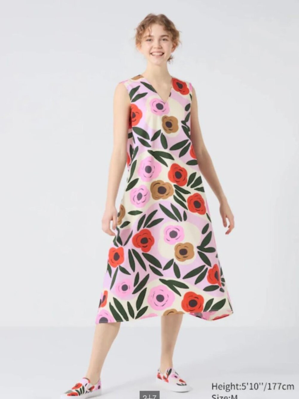 NWT Marimekko x Uniqlo Sleeveless Dress Medium Floral Design Flare Pockets
